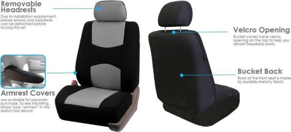 Black and gray fabric seat covers 9PCS - Image 3