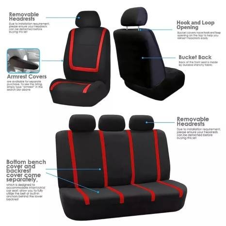 Red and black fabric seat cover 9PCS - Image 7