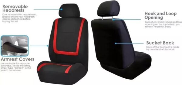 Red and black fabric seat cover 9PCS - Image 6