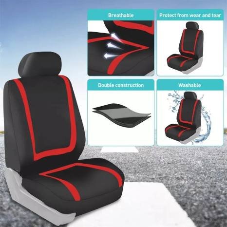 Red and black fabric seat cover 9PCS - Image 5